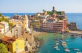 Aerial view of Vernazza, 5 Terre, La Spezia province, Ligurian coast, Italy. Royalty Free Stock Photo