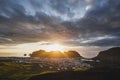 Panoramic view of Vestmannaeyjar island in Iceland from peak of Eldfell volcano