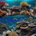A panoramic view of a vibrant and diverse coral reef ecosystem teeming with marine life3 Royalty Free Stock Photo