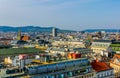 Panoramic view of Vienna including Spittelau district heating plat, Votivkirche and the Kahlenberg hill...IMAGE Royalty Free Stock Photo