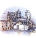 The panoramic view of Vienna watercolor