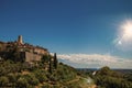 Panoramic view of the village of Saint-Paul-de-Vence on top of hill. Royalty Free Stock Photo