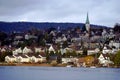 Panoramic view on village Zollikon on the bank of Lake Zurich in Switzerland. Royalty Free Stock Photo