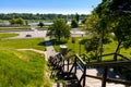 Panoramic view of Vistula River, podzamcze sqare along Wybrzeze Gdanskie street and Koscielna street stairs seen from Starowka Old Royalty Free Stock Photo