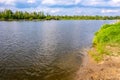 Vistula river waters with sandy islands and shores of Lawice Kielpinskie natural reserve near Lomianki town