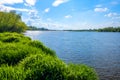 Vistula river waters with sandy islands and shores of Lawice Kielpinskie natural reserve near Lomianki town