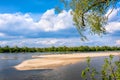 Vistula river waters with sandy islands and shores of Lawice Kielpinskie natural reserve near Lomianki town