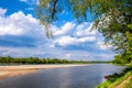 Vistula river waters with sandy islands and shores of Lawice Kielpinskie natural reserve near Lomianki town