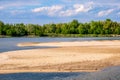 Vistula river waters with sandy islands and shores of Lawice Kielpinskie natural reserve near Lomianki town