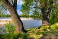 Vistula river waters with sandy islands and shores of Lawice Kielpinskie natural reserve near Lomianki town