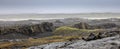 Volcanic black sand and rocky terrain in Iceland