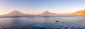 Panoramic view at the Volcanos Atitlan,San Pedro and Toliman with Atitlan lake in Guatemala