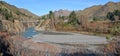 Panoramic view of the Waiau River and Bridge in Winter Royalty Free Stock Photo