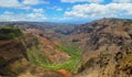 Panoramic view of Waimea Canyon and valley, aka the Grand Canyon of the Pacific, Kauai, Hawaii, USA Royalty Free Stock Photo