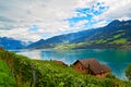 Panoramic view of Walensee in summer, swiss Alps, Switzerland Royalty Free Stock Photo