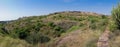 Panoramic view of wall of Mehrangarh fort from Rao Jodha desert rock park