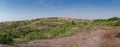 Panoramic view of wall of Mehrangarh fort from Rao Jodha desert rock park