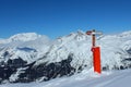 Panoramic view of the wall of mountain peaks from the Perdrix ski slope. Royalty Free Stock Photo