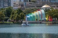 Panoramic view of Walt Disney Amphitheater on Lake Eola Park at downtown area. Royalty Free Stock Photo