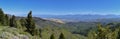 Panoramic view of Wasatch Front Rocky Mountains from the Oquirrh Mountains, by Kennecott Rio Tinto Copper mine, Utah Lake and Grea