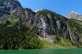 Panoramic view of the waterfall on the Lake Stillup in the Alps, Austria, Tyrol Royalty Free Stock Photo