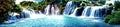 Panoramic view of waterfall and landscape. A wonderful sight of water and streams. Royalty Free Stock Photo