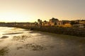 Panoramic view of the waterfront of downtown Puerto Montt at sunset