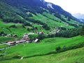 Panoramic view at the Weisstannen village and on the Weisstannental valley