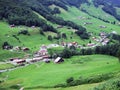Panoramic view at the Weisstannen village and on the Weisstannental valley