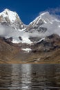 Panoramic View from the western end of Lagona Carhuacocha to Mount Yerupaja, Andes Mountains, Peru