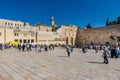 Panoramic view of Western Wall Plaza square beside Holy Temple Mount with Bab al-Silsila minaret in historic Old City of Jerusalem Royalty Free Stock Photo