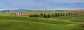 Panoramic view of wheat fields and barn on the rolling hills in Washington state Royalty Free Stock Photo