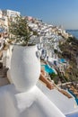 Panoramic view of White houses in Fira, Santorini island, Thira, Greece Royalty Free Stock Photo