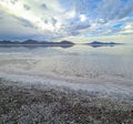 Panoramic view of the white salt beach at lake of Bonneville Salt Flats, Wendover, Western Utah, USA, America. Beautiful mountain Royalty Free Stock Photo