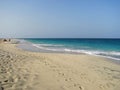 Panoramic view of the white sand beach and boat Santa Maria resort Sal island Cape Verde Cabo Verde Royalty Free Stock Photo