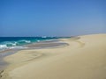 Panoramic view beautiful scenery of the white sand beach, waves and dunes Santa Maria resort Sal island Cape Verde Cabo Verde Royalty Free Stock Photo