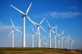 Panoramic view of wind farm or a wind park, with high wind turbines for generation electricity . Generative AI Royalty Free Stock Photo