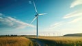 Panoramic view of wind farm or wind park, with high wind turbines for generation electricity Royalty Free Stock Photo