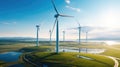 Panoramic view of wind farm or wind park with high wind turbines for generation electricity, Wind Energy And Technology, Green Royalty Free Stock Photo