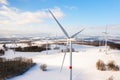 Panoramic view of wind park for generation electricity in winter