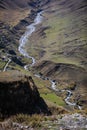 Panoramic view of the winding mountain river from above, the beauty and power of nature