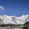 Panoramic view of the winter alps mountain - Valle d`Aosta Royalty Free Stock Photo