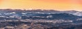 Panoramic view of winter Giant Mountains, Czech: Krkonose, from Jested Mountain. With Jablonec nad Nisou in the Royalty Free Stock Photo