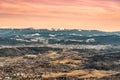 Panoramic view of winter Giant Mountains, Czech: Krkonose, from Jested Mountain. With Jablonec nad Nisou in the Royalty Free Stock Photo