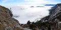 Panoramic View - Winter Wonderland: Above the clouds: Beautiful sunny hiking day in the austrian alps Royalty Free Stock Photo