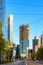 Panoramic view of Wola downtown district along al. Jana Pawla II avenue with construction site of Varso Tower of HB Reavis in