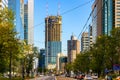 Panoramic view of Wola downtown district along al. Jana Pawla II avenue with construction site of Varso Tower of HB Reavis in