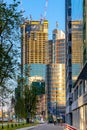 Panoramic view of Wola downtown district along al. Jana Pawla II avenue with construction site of Varso Tower of HB Reavis in