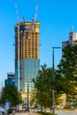 Panoramic view of Wola downtown district along al. Jana Pawla II avenue with construction site of Varso Tower of HB Reavis in