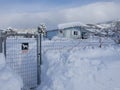 Panoramic view Wonderful winter with lots of snow and snow drifts in a Greek village on the island of Evia, Greece